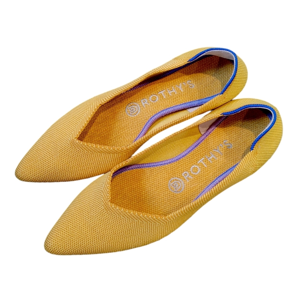 Rothy's The Point Bright Yellow Pointed Knit Ballet Comfort Flats Women Size 7.5